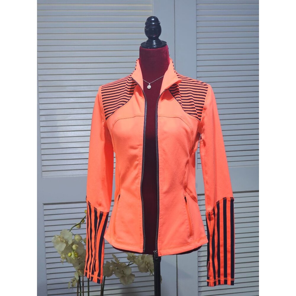 Lululemon Women's Neon Orange Navy Blue Striped Forme Jacket Sz 6 2590 - Picture 9 of 14